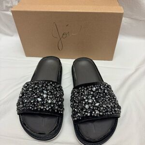 Joie Jaccory Crystal Embellished Black Velvet Slides Sandals Women’s size 7.5